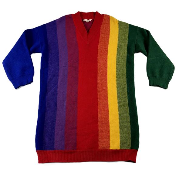 Hot & Delicious Sweaters - Hot & Delicious Women Rainbow Stripe M/L Oversized Knit Sweater long sleeve